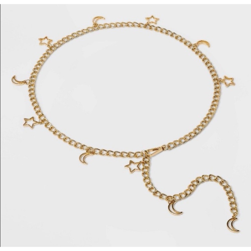 Women's‎ Fashion Belt Moons And Stars Gold Tone 43" Long Adjustable